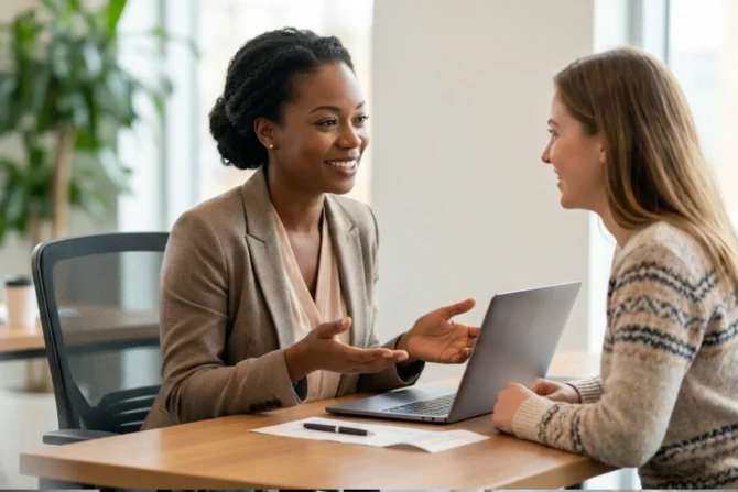 Building Loyalty Through Small Moments of Truth A professional engaging in a warm, intentional interaction to build customer loyalty and trust through positive emotional connection.